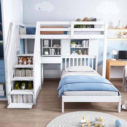 Bunk bed with desk - with, shelves