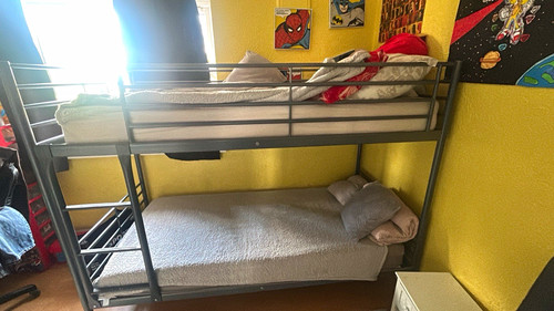 Grey metal single bunk - single, bed