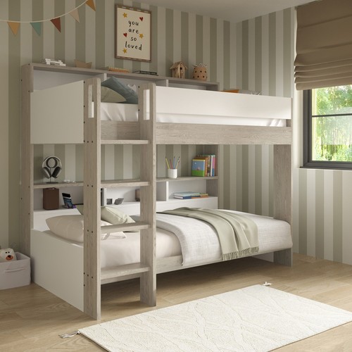 White and oak bunk bed - oak,