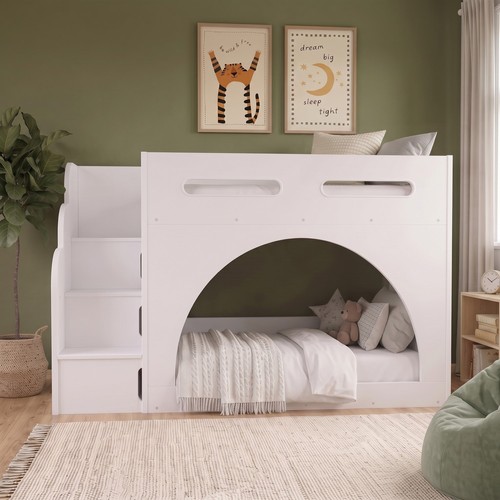 White bunk bed with stairs - white,