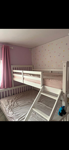 White wooden bunk bed frame - wooden,