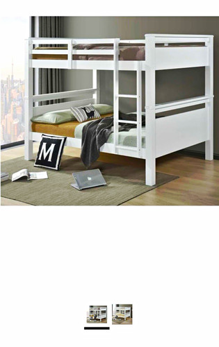 White wooden single bunk bed - wooden,