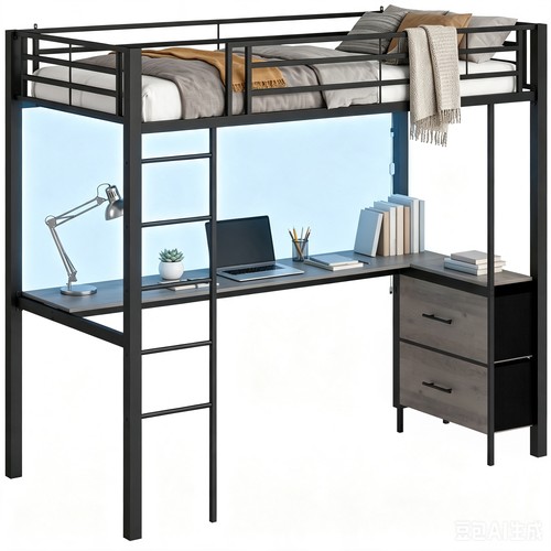 Metal bunk bed with desk - metal,